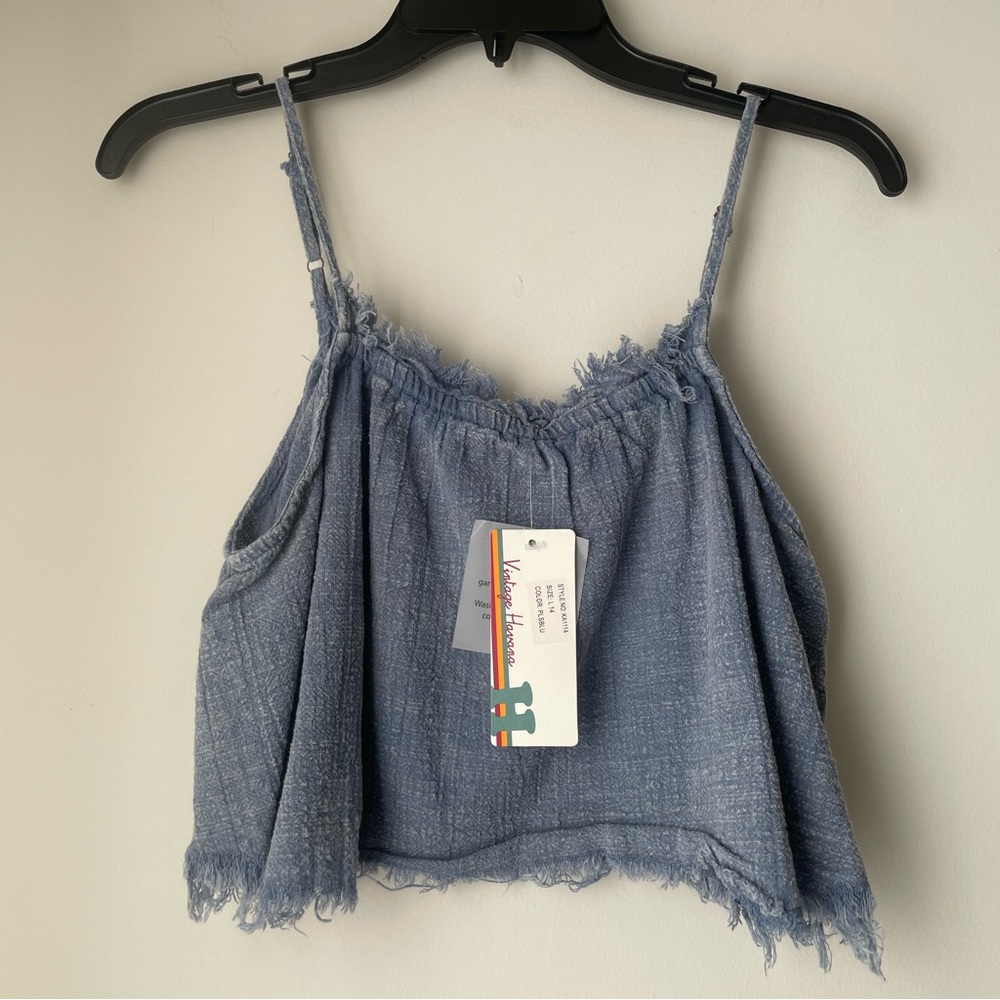 Vintage Havana Blue Fringe Sleeveless Girl’s Top Size L (14)